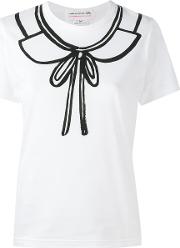 Collar Print T Shirt Women Cotton M, White