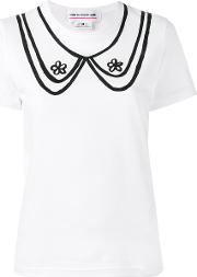 Collar Print T Shirt Women Cotton S, White