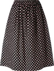Polka Dot Midi Skirt Women Cotton S, Black