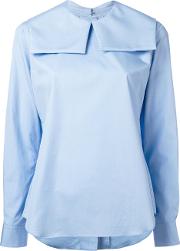 Square Collar Blouse Women Cotton L, Blue