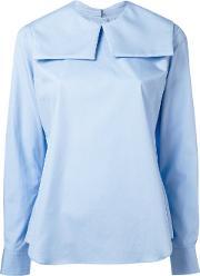 Square Collar Blouse Women Cotton M, Blue