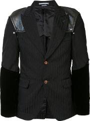 Padded Shoulders Pinstripe Jacket Men Polyester S, Black