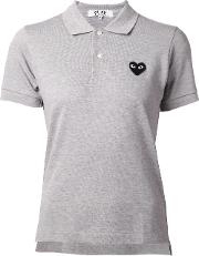 Embroidered Heart Polo Shirt Women Cotton S, Grey