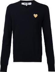 Embroidered Heart Sweater Men Wool S, Blue