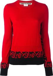 Rose Print Detail Jumper Women Wool S, Red