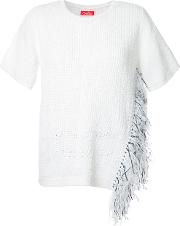 Fringed Trim Sweatshirt Women Cottonnylonpaper Yarn 36, White