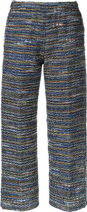 Lightweight Knit Cropped Trousers Women Cottonacrylicnylonpaper Yarn 40, Women's, Blue