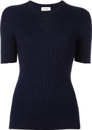 Ribbed Knit T Shirt Women Cottoncashmere 4, Women's, Blue