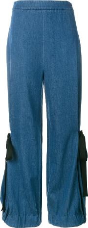 Denim Wide Leg Trousers Women Cotton 8, Blue