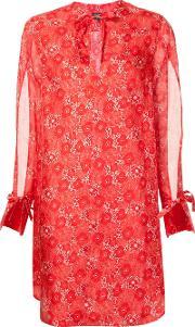 Longsleeved Slit Short Dress Women Silk 0, Women's, Red