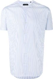 Stripe Collarless Shirt Men Cotton L, Blue