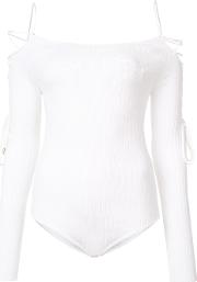Lace Up Detailing Boatneck Bodysuit Women Polyesterviscose Xs, White