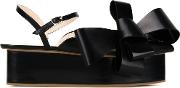 Bow Wedge Sandals Women Calf Leather 40, Black
