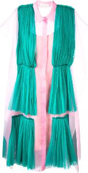 Pleated Overlay Shirt Dress Women Silk 38, Pinkpurple