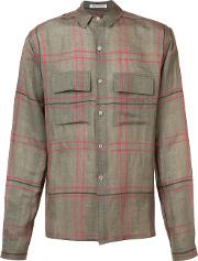 Checked Shirt Men Linenflaxcashmere L, Brown