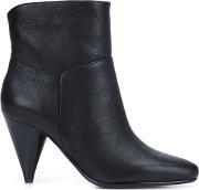 Cone Heel Booties Women Calf Leather 11, Women's, Black