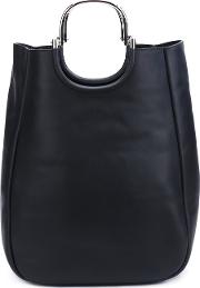 Metallic Handle Tote Bag Women Nappa Leather One Size, Black