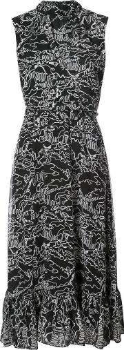 Sleeveless Midi Dress With Ruffle Hem Women Polyester