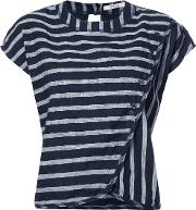 Striped Drape Front T Shirt Women Cottonlinenflax Xs, Blue
