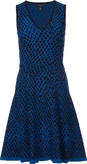 Geometric Print Flared Dress Women Polyesterviscose L, Blue