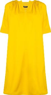 Puff Sleeve Shift Dress Women Cottonelastodiene 38, Yelloworange