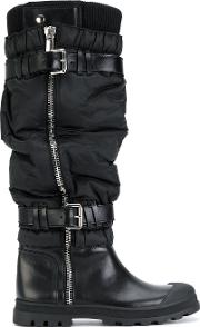 Diesel Black Gold Knee Length Boots Women Leathernylonrubber 39 