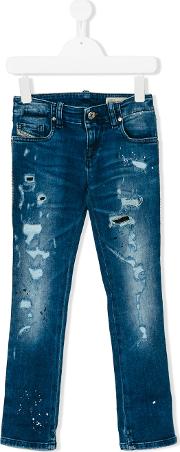 Distressed Slim Jeans Kids Cottonpolyesterspandexelastane 8 Yrs, Blue