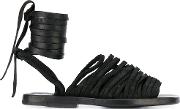 Ankle Lace Up Flat Sandals Women Calf Leatherleather 39, Black