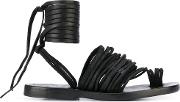 Ankle Lace Up Flat Sandals Women Calf Leatherleather 40, Black