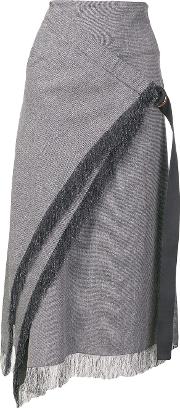 Fringe Trim Wrap Front Skirt 