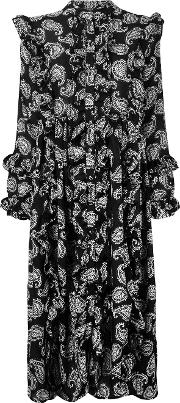 Paisley Print Dress Women Silk 40, Black