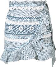Ruffled Wrap Mini Skirt Women Cotton S, Blue