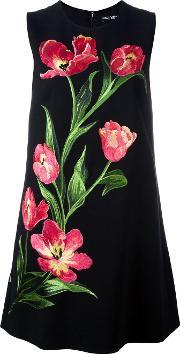 Embroidered Tulip Shift Dress Women Silkpolyesterspandexelastanevirgin Wool 40, Women's, Black