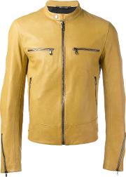Leather Zip Jacket Men Lamb Skinacetateviscose 48, Yellow