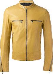 Leather Zip Jacket Men Lamb Skinacetateviscose 52, Yellow