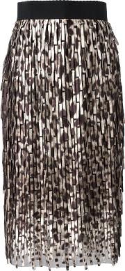 Leopard Print Midi Skirt Women Polyester 42, Brown