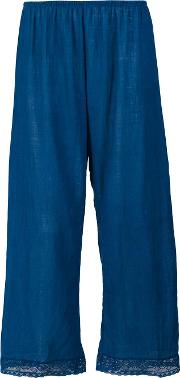 Lace Trim Cropped Trousers Women Organic Cotton 1, Women's, Blue