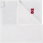 Logo Embroidered Pocket Square Men Cotton One Size, White