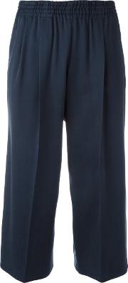Cropped Trousers Women Silk M, Blue