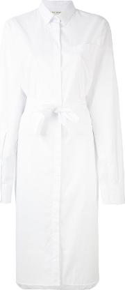 Other Belted Midi Shirt Dress Women Cotton M, White