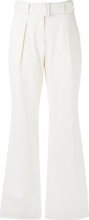 Belted Flare Trousers Women Cottonspandexelastane 36, White