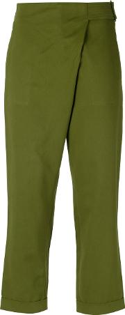 Cropped Trousers Women Cotton 36, Green