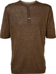 Buttoned Neck T Shirt Men Linenflax S, Brown