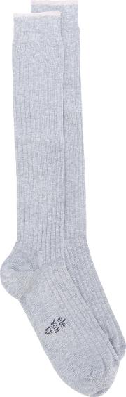 Long Ribbed Socks Men Cotton One Size, Grey