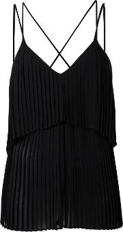 Pleated Trim Top Women Polyester 38, Black