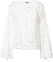 Embroidered Blouse Women Cotton M, White