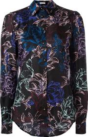 Floral Print Shirt Women Silk 40, Black
