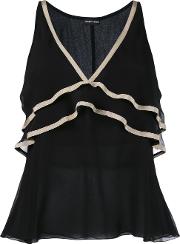 Vest With Contrast Colour Neck And Frill Detail Women Silkcottonpolyesterviscose 42, Black
