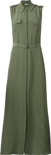 Belted Shirt Dress Women Silk M, Green