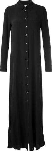 Buttoned Maxi Shirt Dress Women Silk Xs, Black